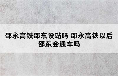 邵永高铁邵东设站吗 邵永高铁以后邵东会通车吗
